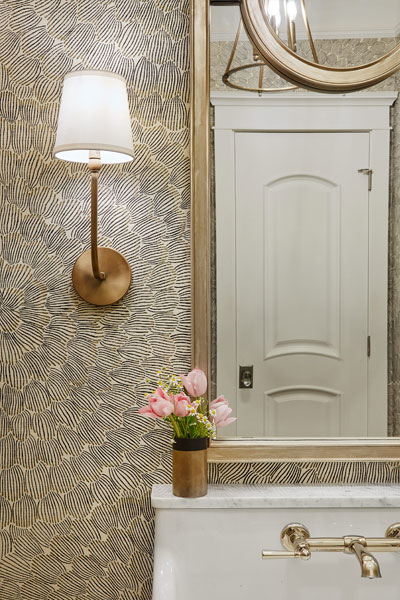 Centered by Design - Spring inspired powder room - Closeup of partial sink and wall sconce