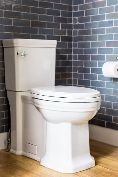 House of Jade Interiors - Winter inspired powder room - White toliet with toilet paper holder